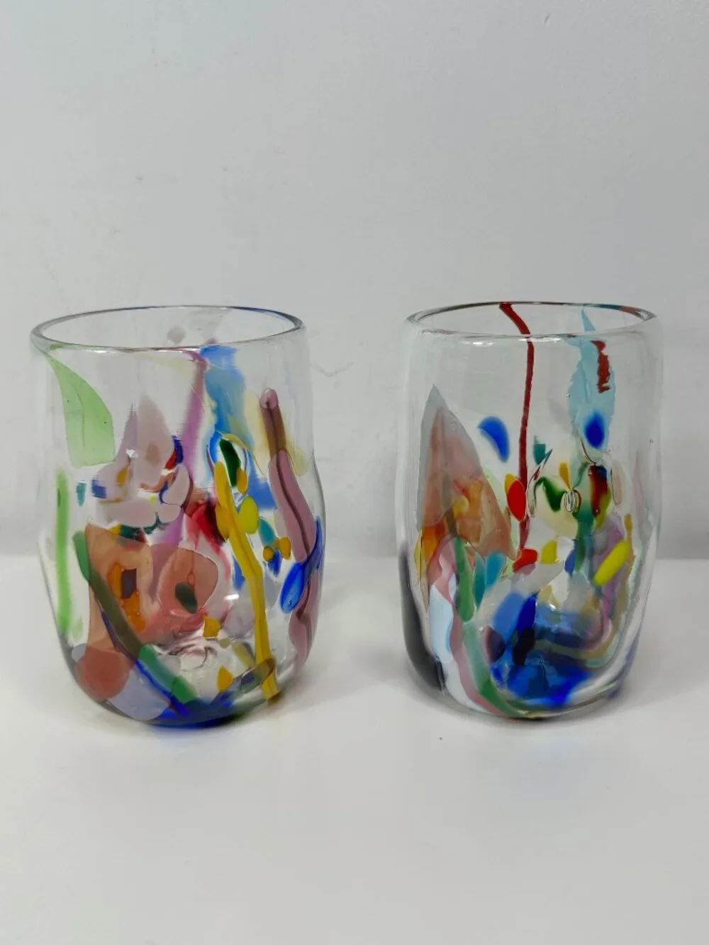 2 Peter Zelle Handblown Art Glass Colour Splash Tumbler